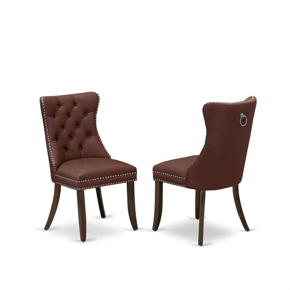 9-Piece Acacia Wood Dining Set with 8 Burgundy Faux Leather Chairs W619