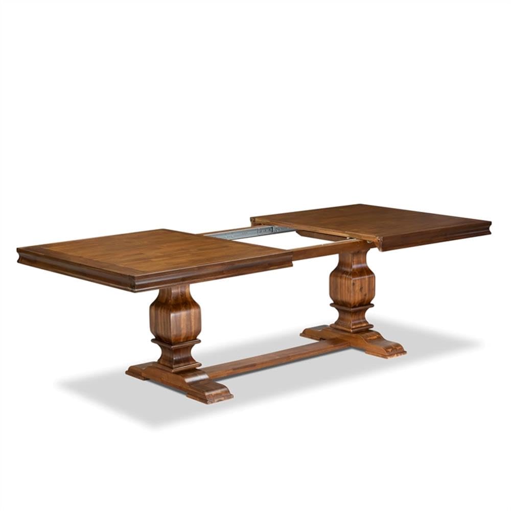 9-Piece Acacia Wood Dining Set with 8 Burgundy Faux Leather Chairs W619