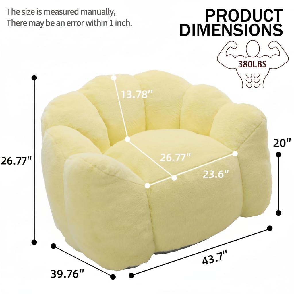 Large Yellow Faux Fur Bean Bag Chair J250381