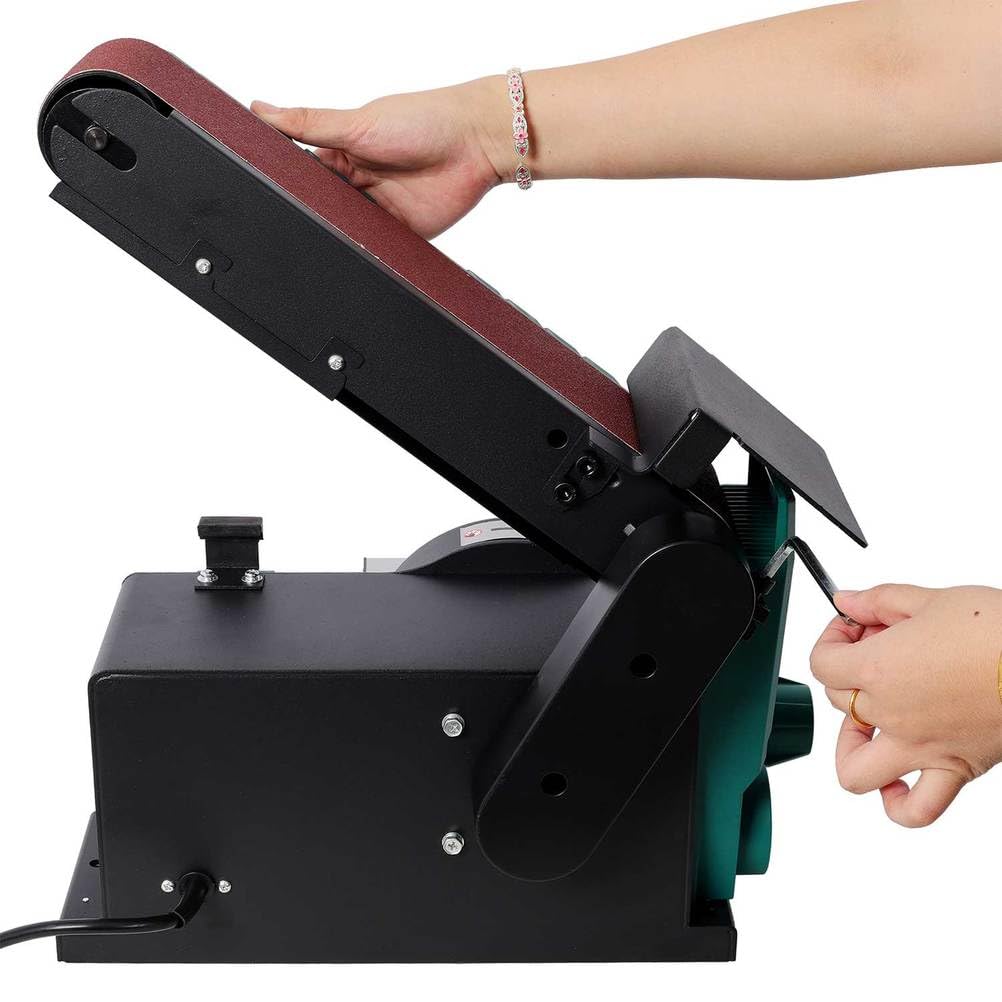 Benchtop Belt and Disc Sander, 4x36 Belt & 6" Disc, 0–90° Adjustable Table, Cast Iron Base, 120V Heavy Duty Sanding Machine L40817