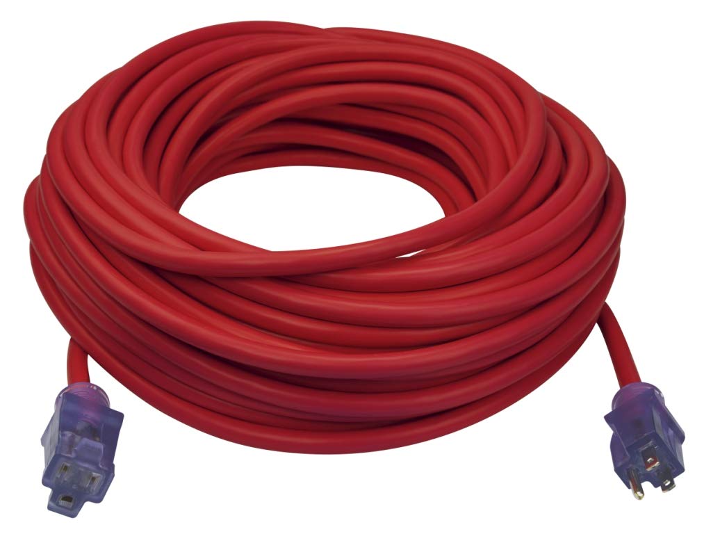 100-Foot 12/3 SJTW Outdoor Extension Cord with Light Indicator, Neon Red X93598