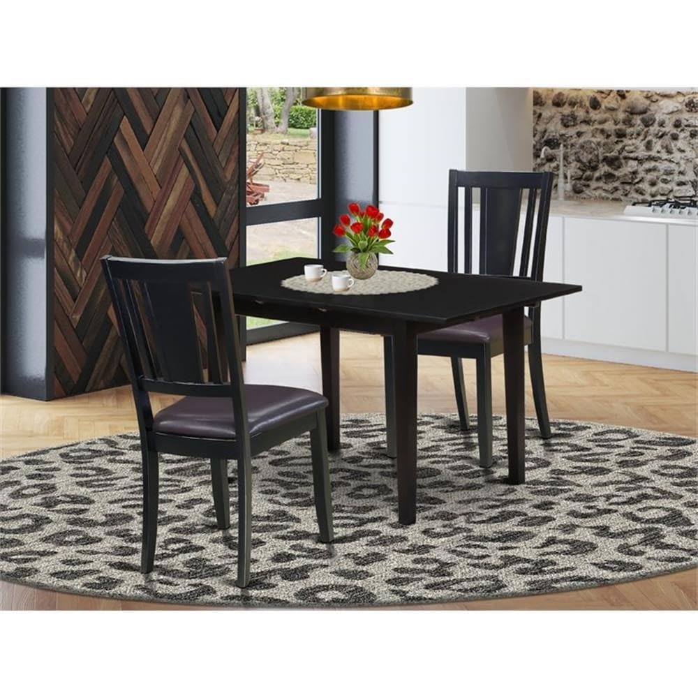 3 Piece Dining Room Furniture Set with Wooden Table and 2 Faux Leather Chairs G97449