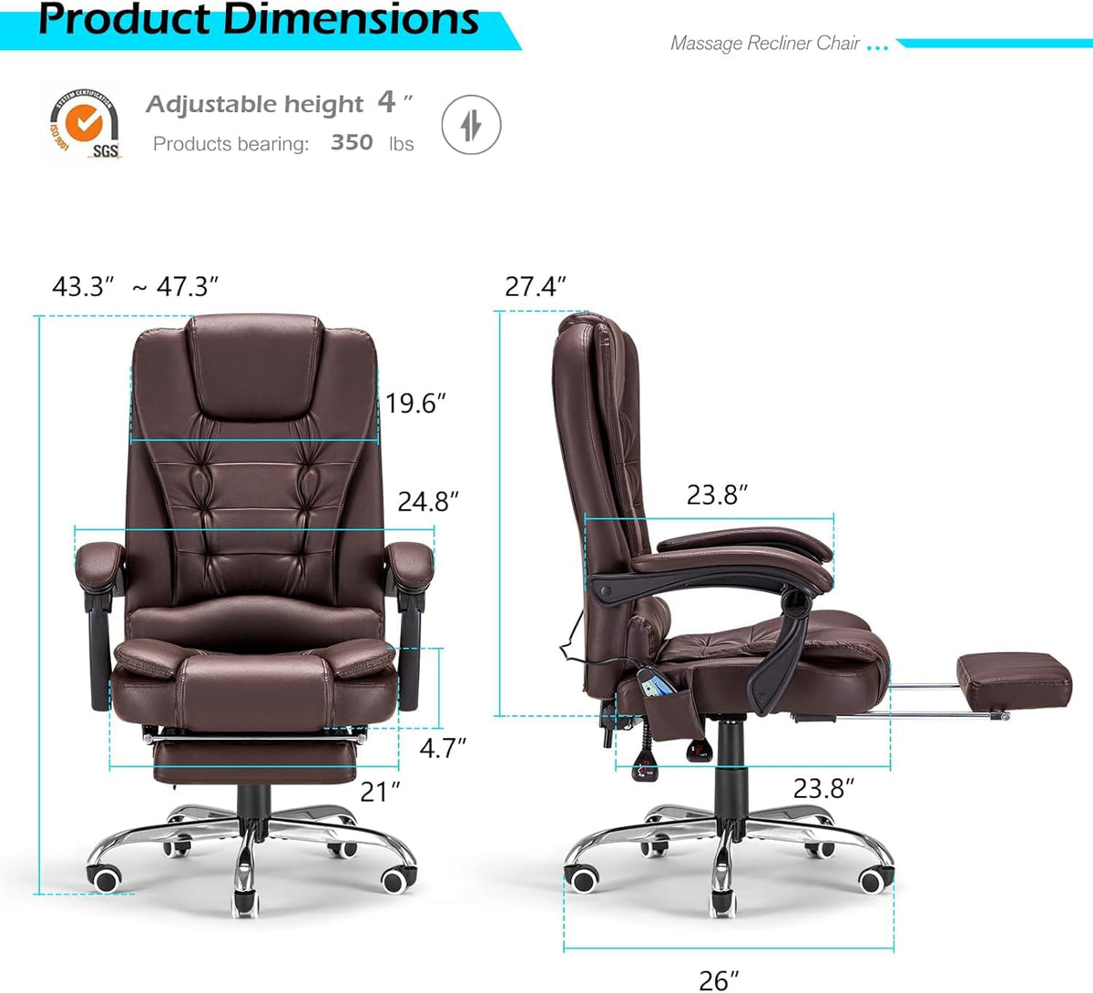 Massage Office Chair with Heat Function & Footrest S6208