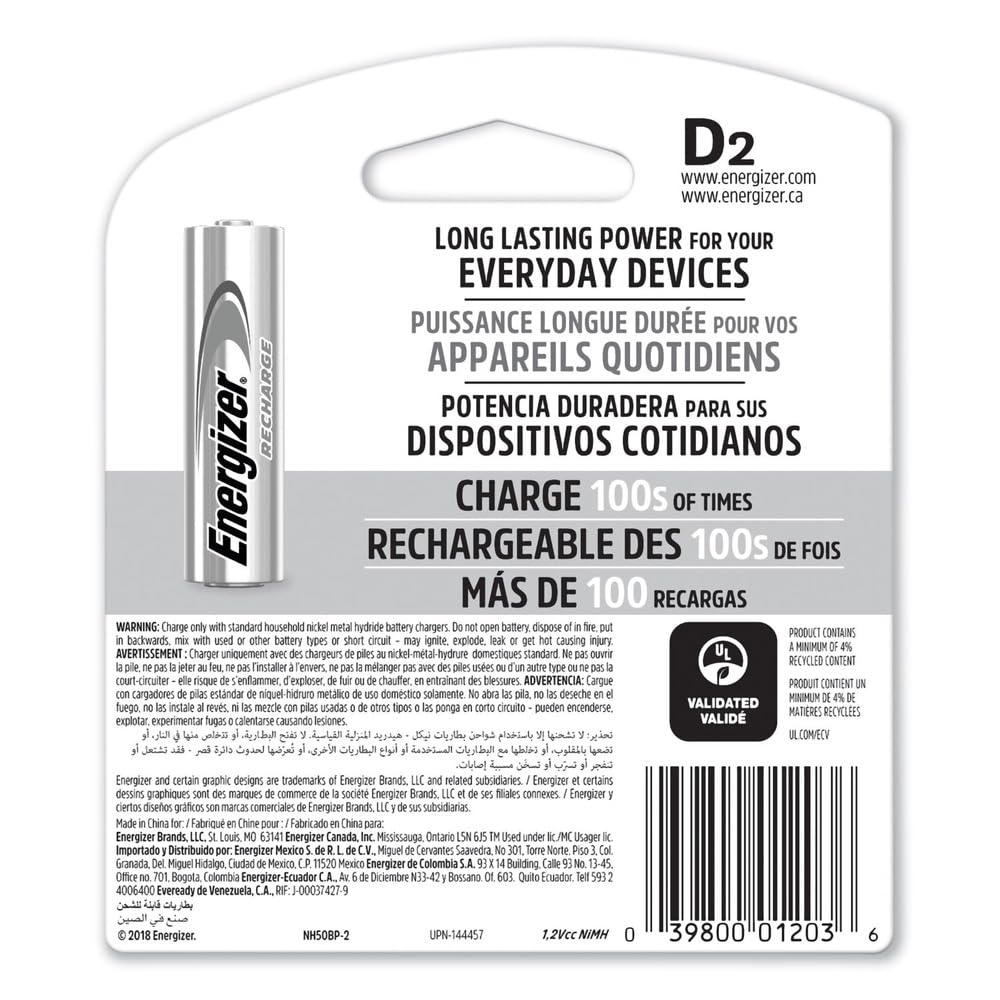 Rechargeable D Batteries 2-Count Pack of 2 A179098
