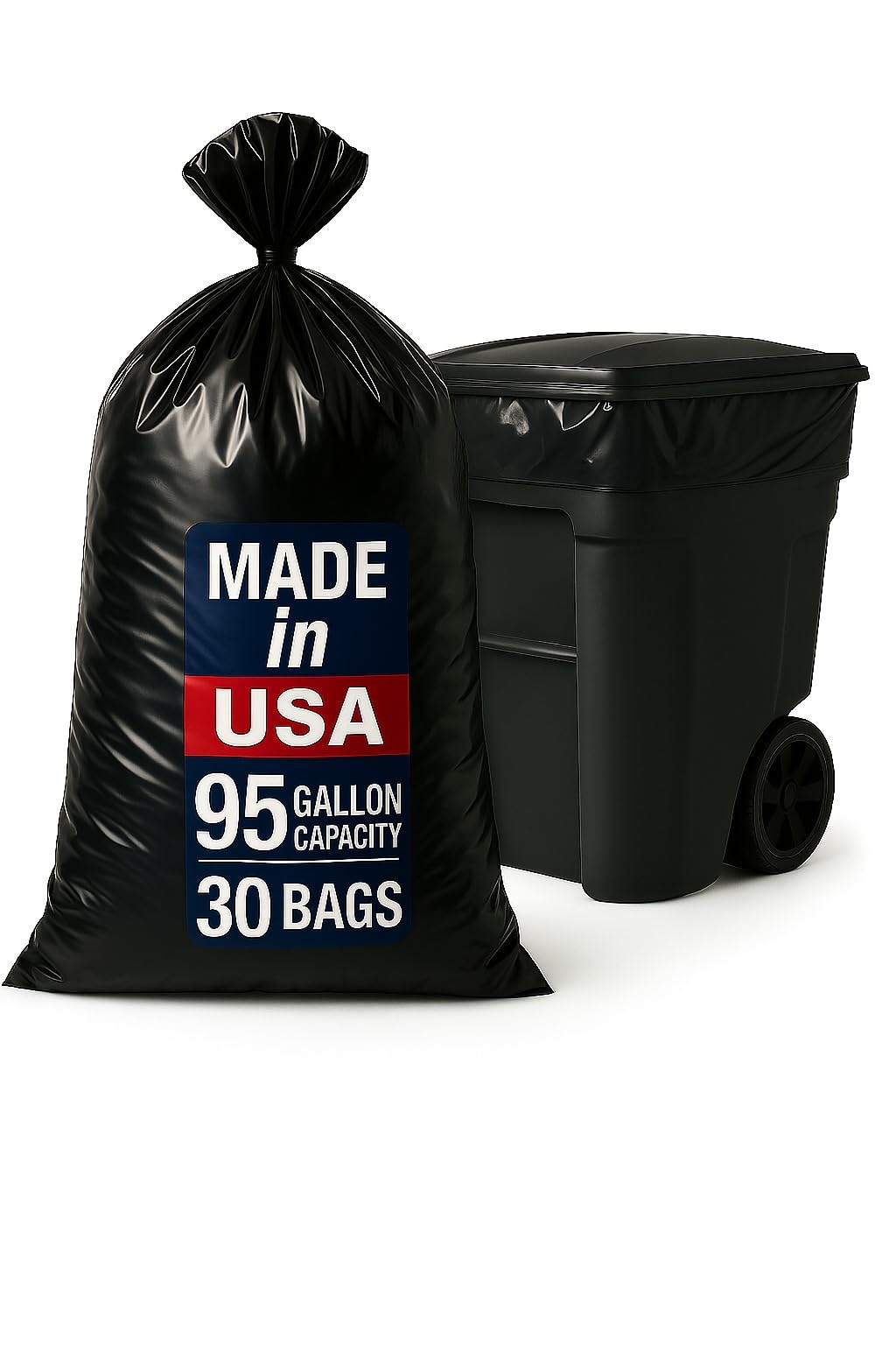 95–96 Gallon 30 Count 2.5 Mil Black Trash Bags U25680