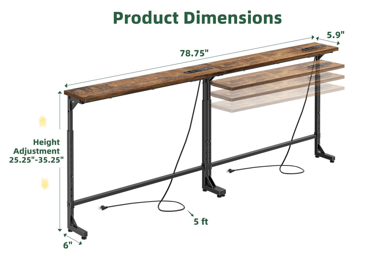 78.75” Narrow Adjustable Console Table with Outlet O168