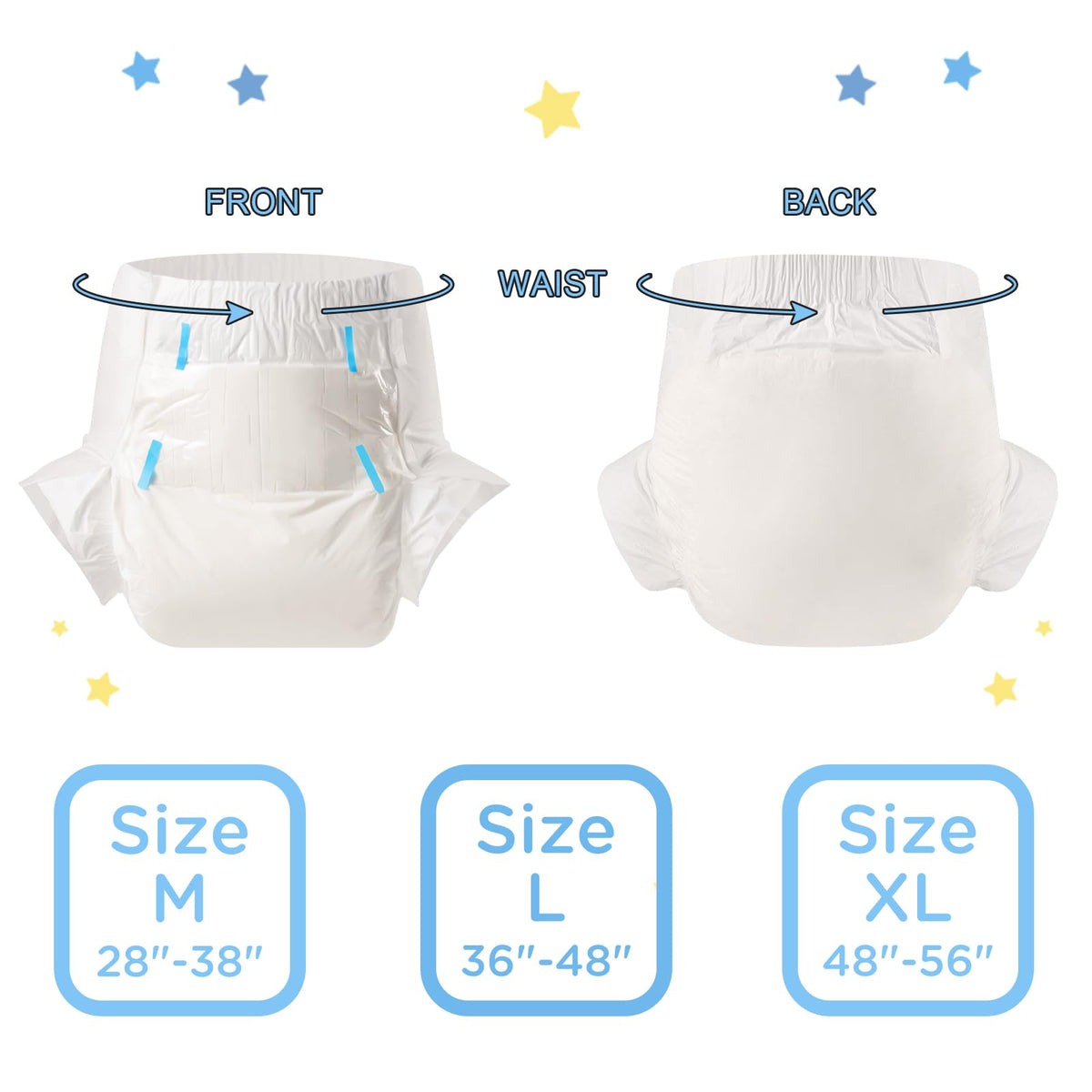 Adult Diaper 10 Pieces White Medium 28"-38" K47868