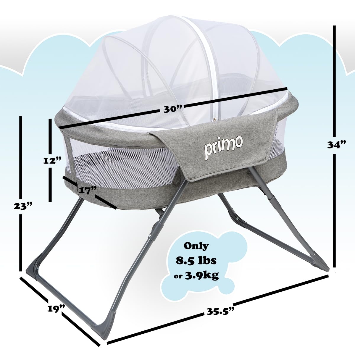 Lightweight Folding Travel Bassinet with Mesh Canopy and Carrying Tote Bag D30751
