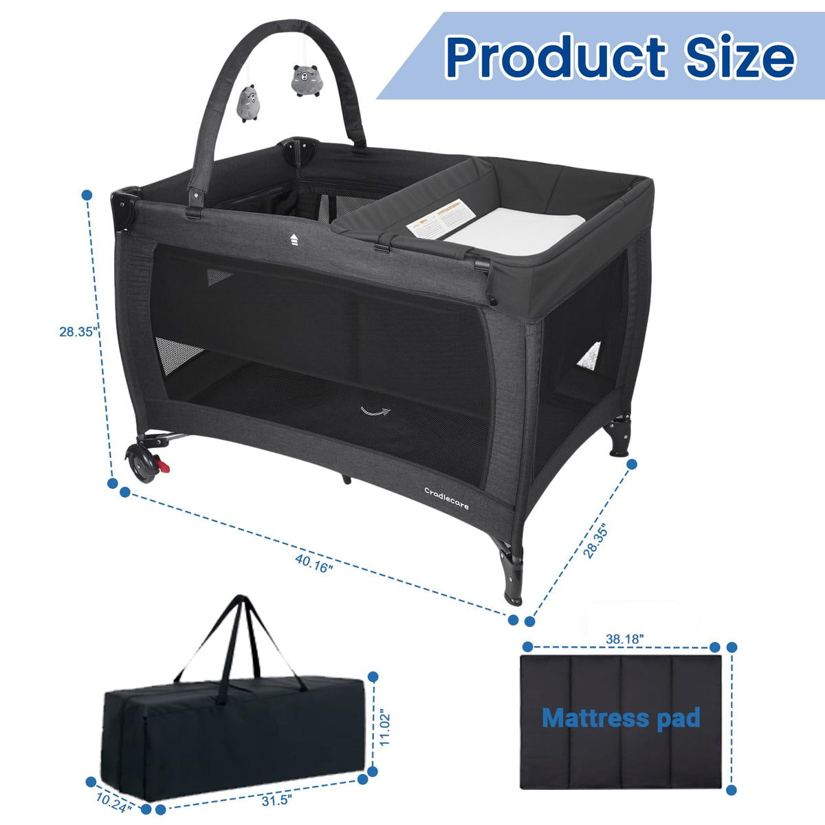 3-in-1 Pack and Play with Changing Table & Carry Bag, Black E426174