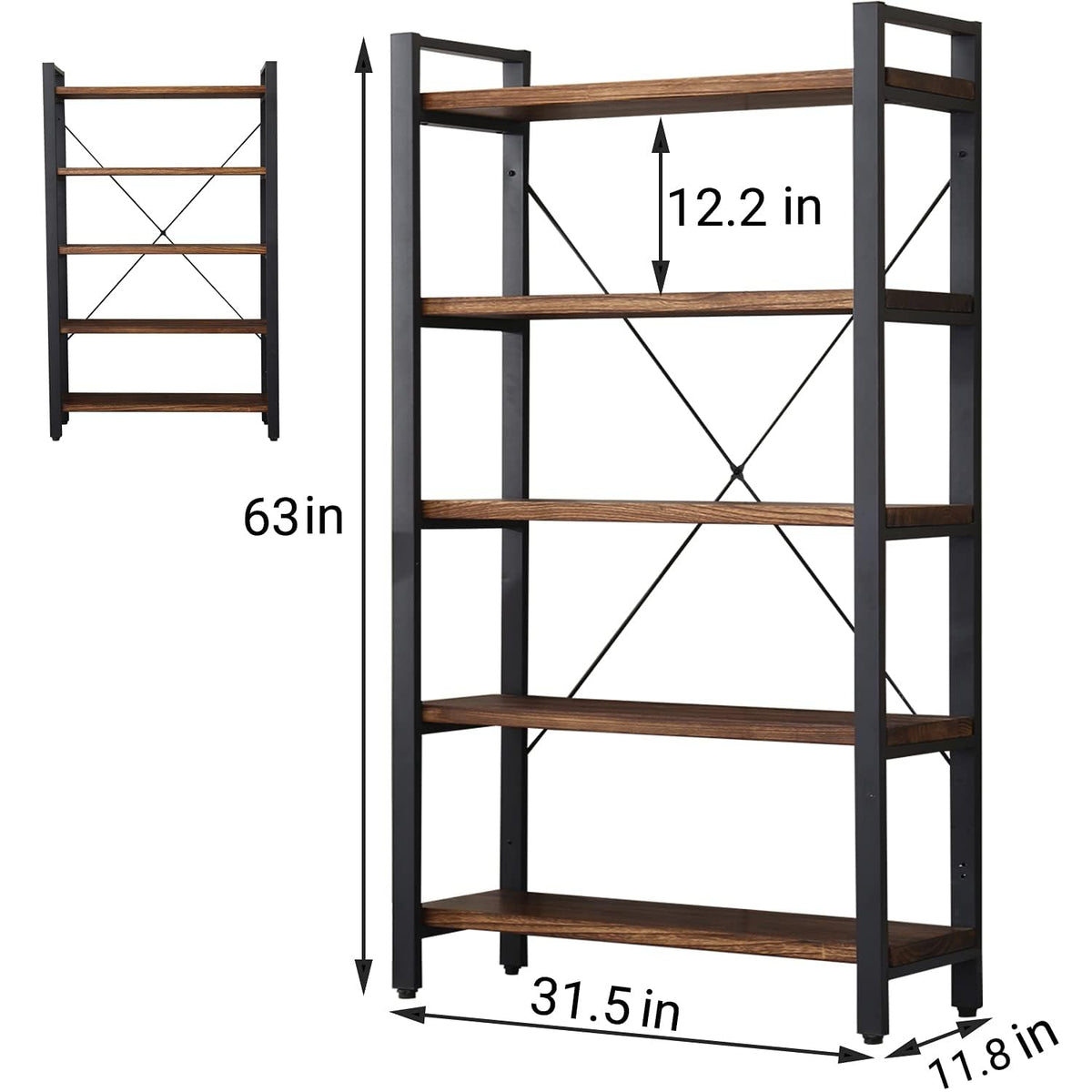 5 Tier Solid Wood Metal Bookcase M211