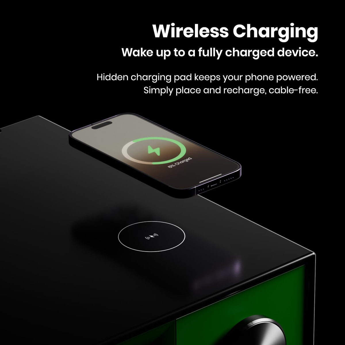 Bluetooth Wireless Charging Speaker Nightstand with 2 Drawers O60046