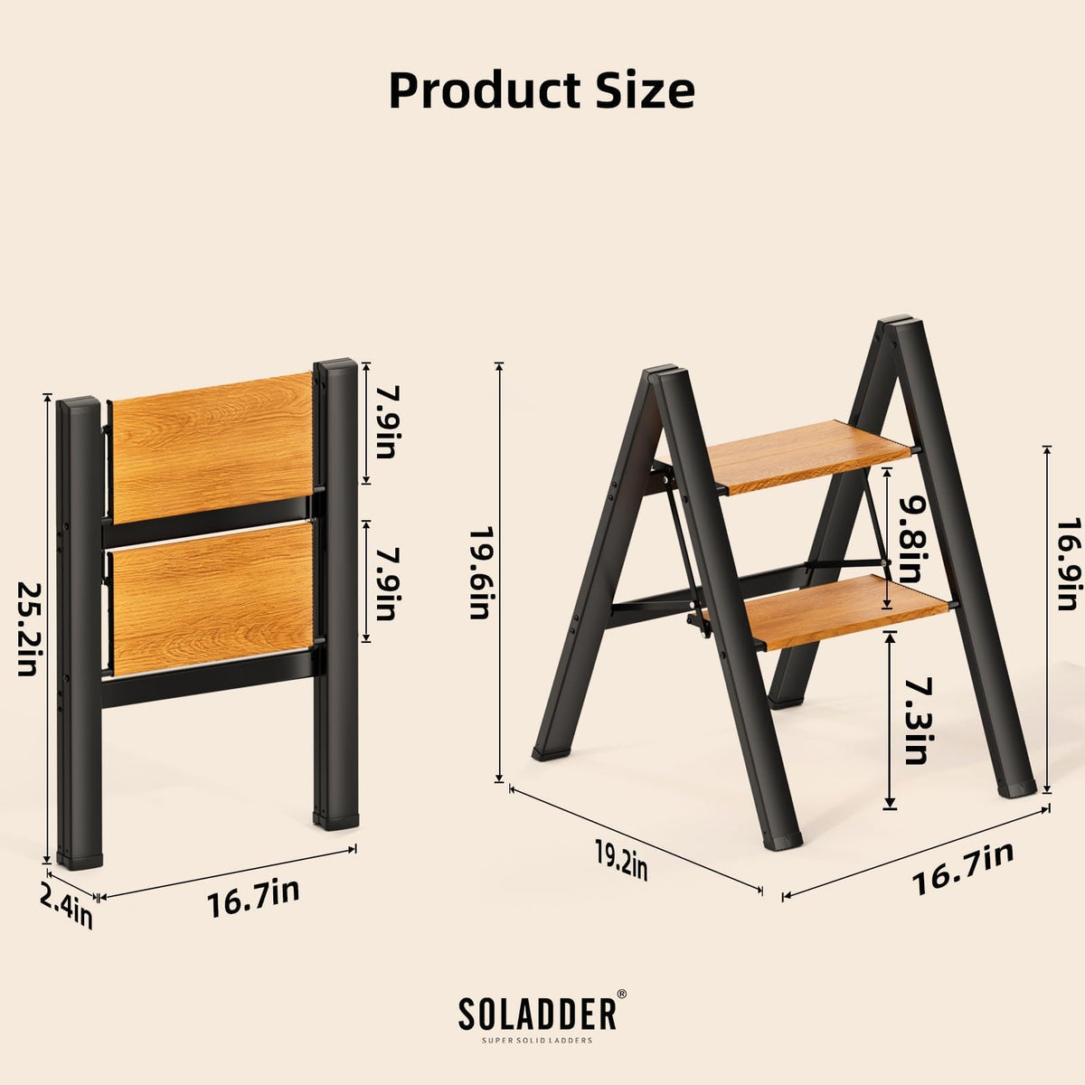 2 Step Folding Ladder, Black & Woodgrain B7604