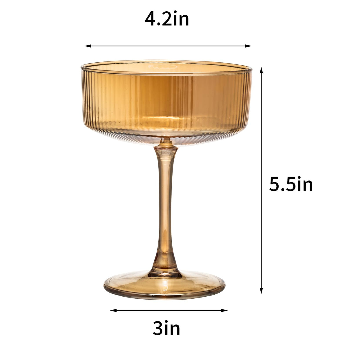 Set of 6 Amber Ribbed Coupe Cocktail Glasses B348