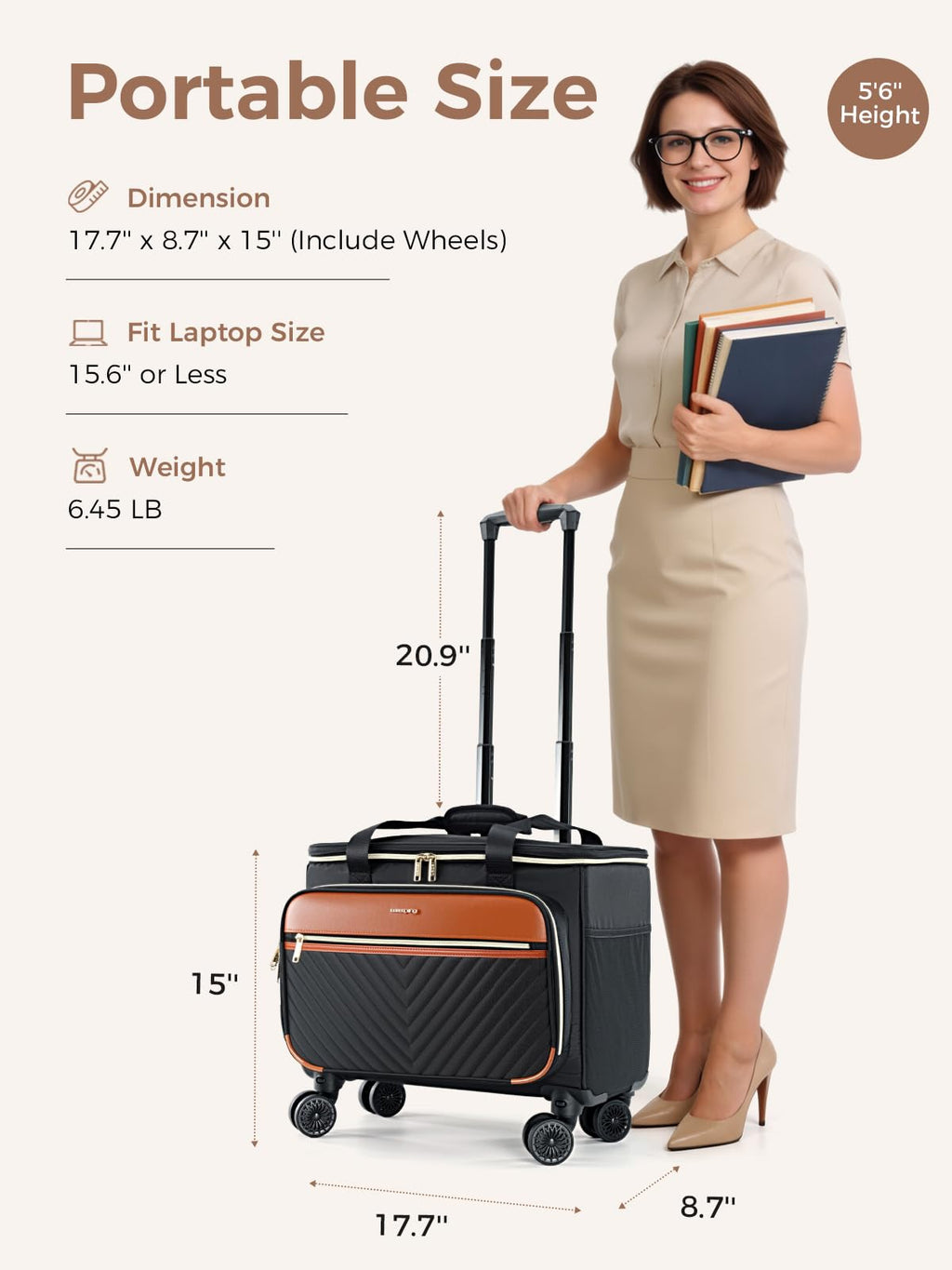 Rolling Teacher Bag with 4-Wheels 360° Spinner E2726