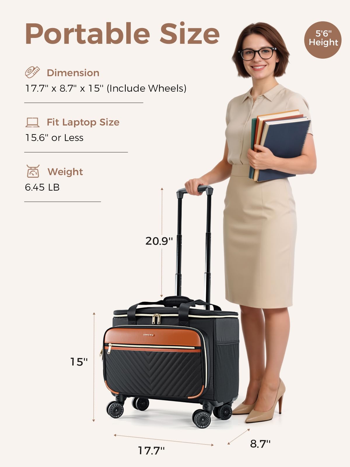 Rolling Teacher Bag with 4-Wheels 360° Spinner E2726
