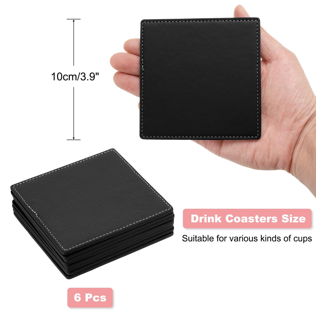 White Stitched Dual Sided Leather Coasters Set of 6 Q93330