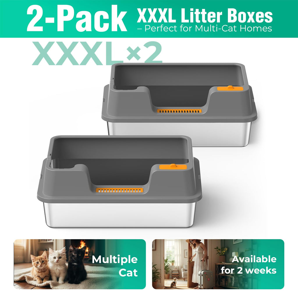 Extra Large Stainless Steel Litter Box with High Sides Y230639