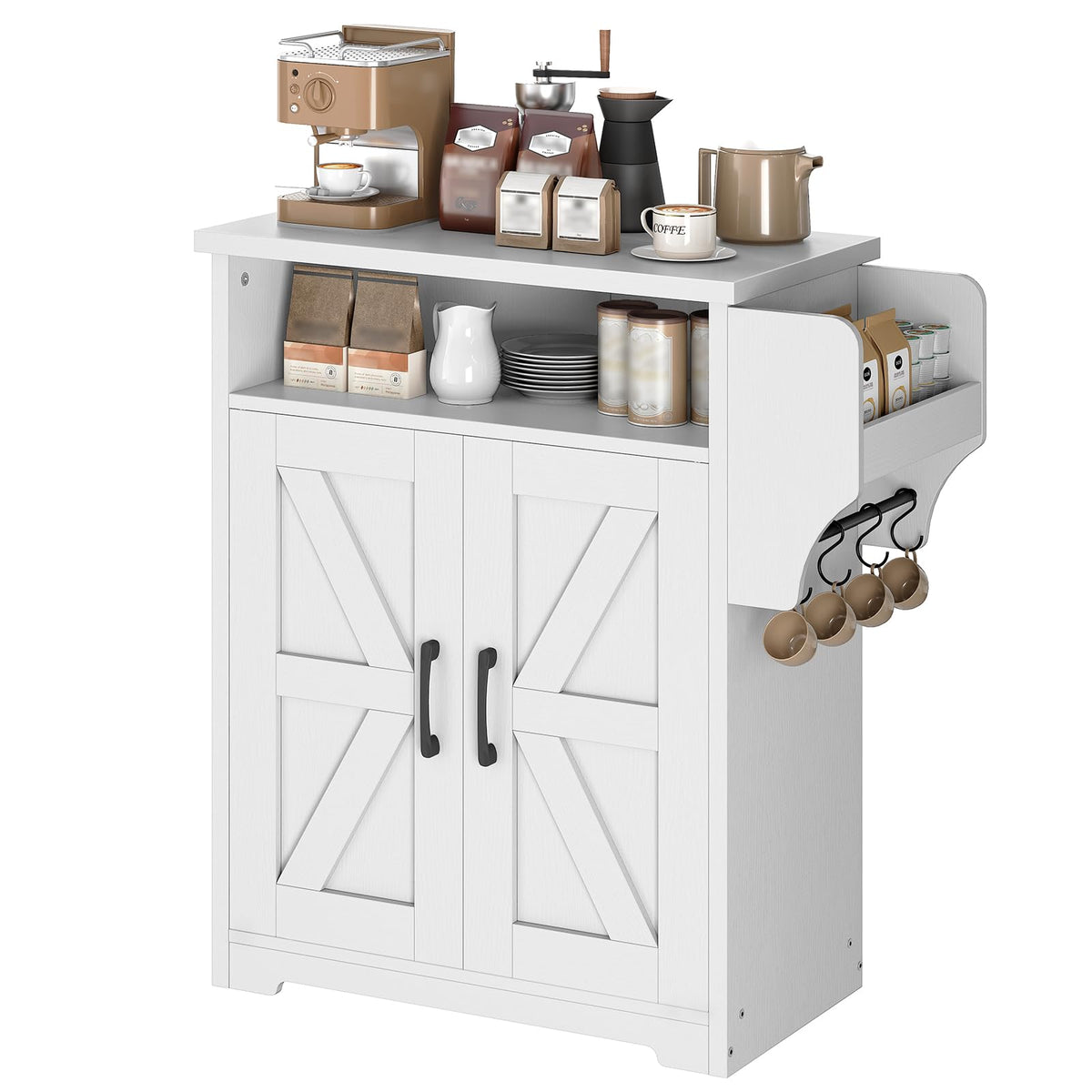 White Coffee Bar Cabinet with Storage P832