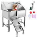 38" Stainless Steel Dog Washing Station with Stairs, Drain & Door E37252