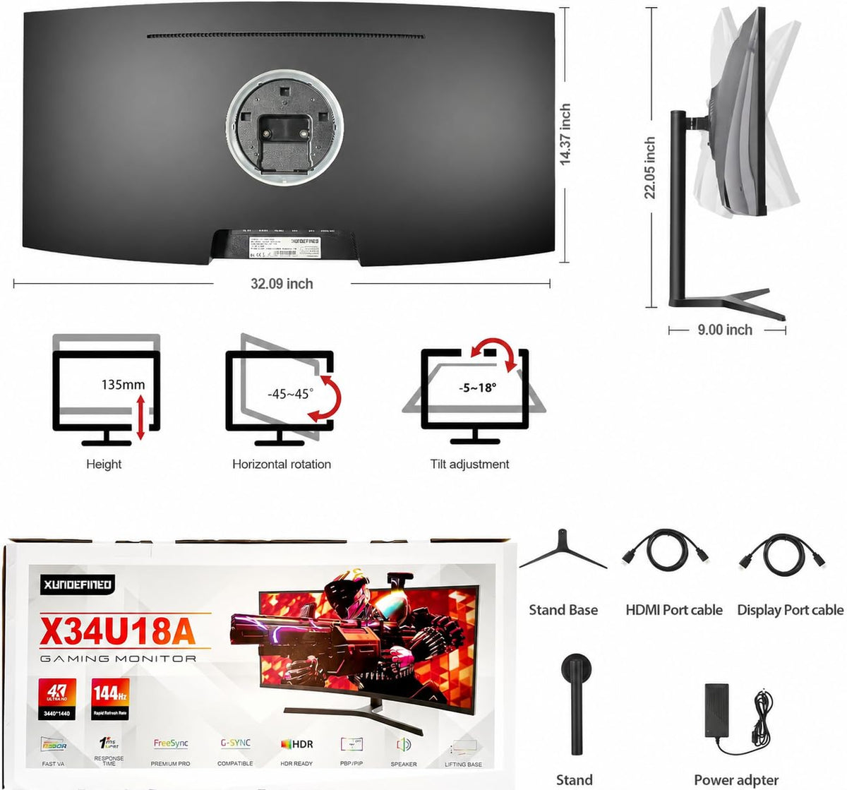34 Inch Curved Ultrawide Gaming Monitor 180Hz UWQHD T97213