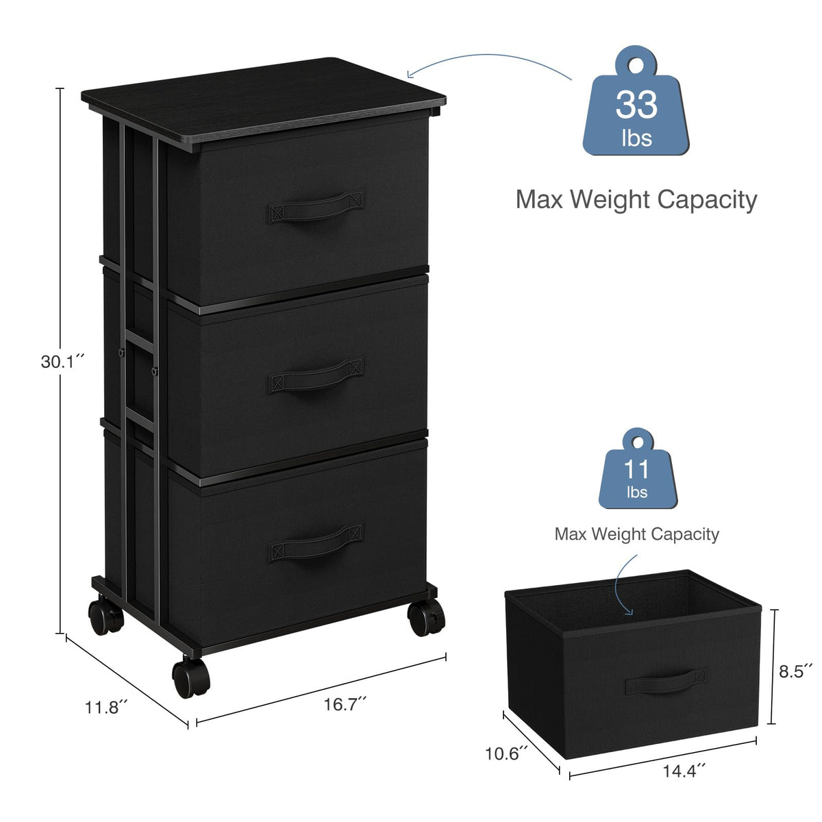 Black 3 Drawer Fabric Dresser C31922