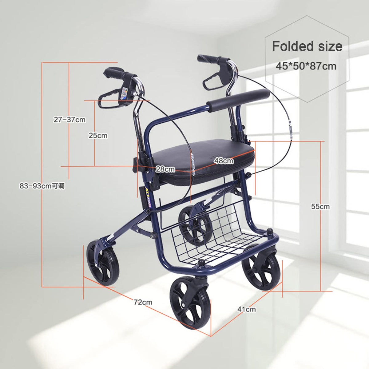Upright Folding Rollator Walker with Seat P391