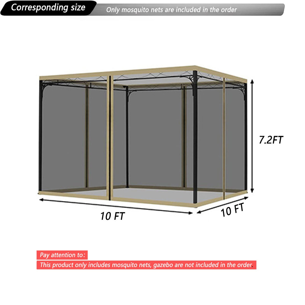 Black 10x10FT 4-Door Zipper Mosquito Netting N85840