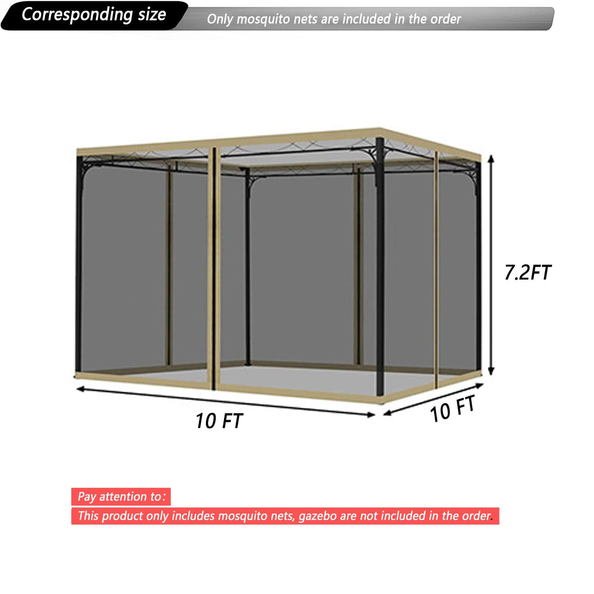 Black 10x10FT 4-Door Zipper Mosquito Netting N85840