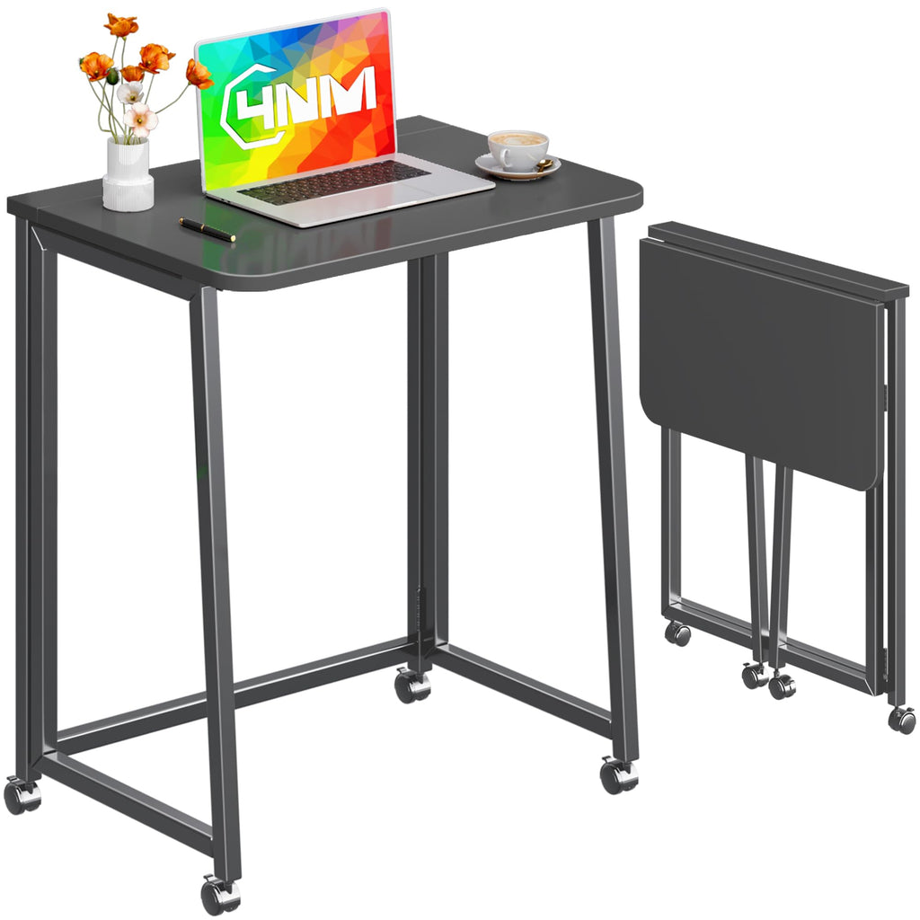 23.6" Folding Mobile Desk with Wheels, All Black Y750