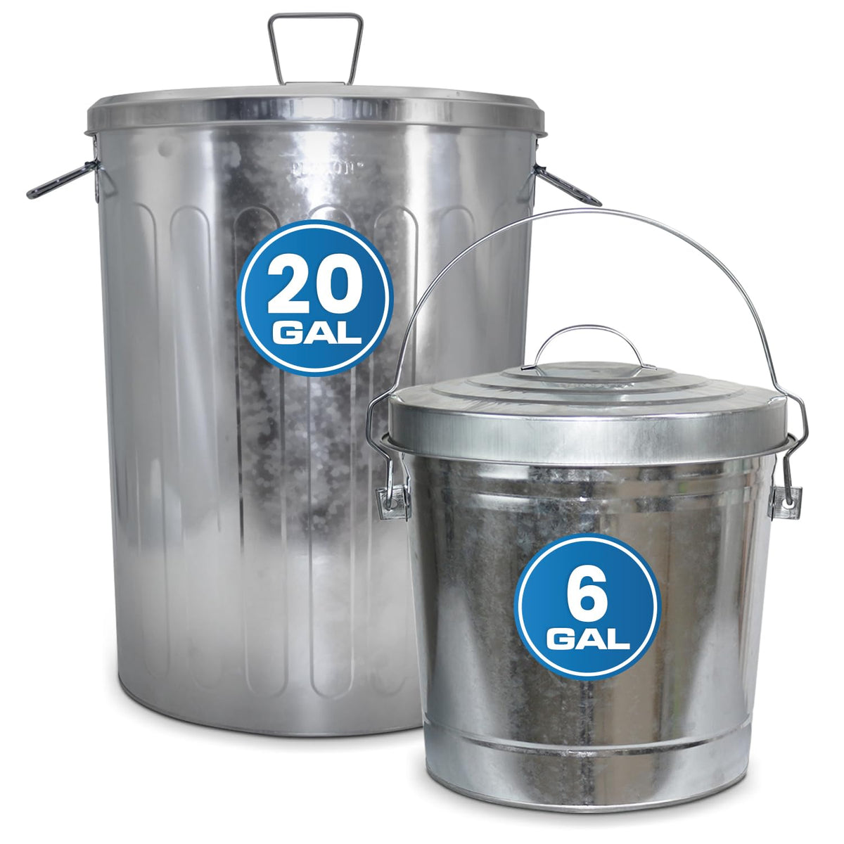 20 Gallon and 6 Gallon Metal Trash Can Set with Lids P3803