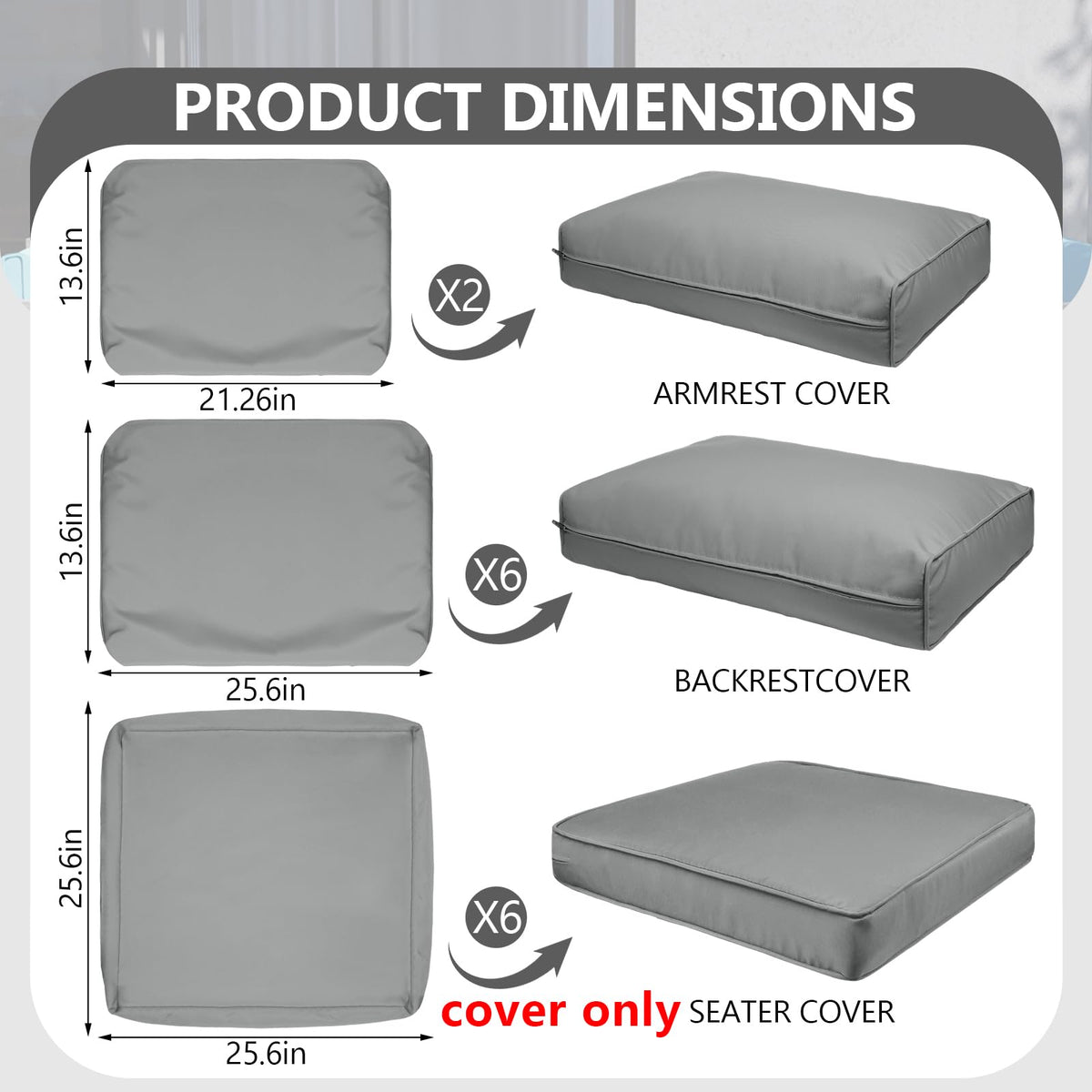 14 Piece Outdoor Waterproof Cushion Covers with Zipper P399794