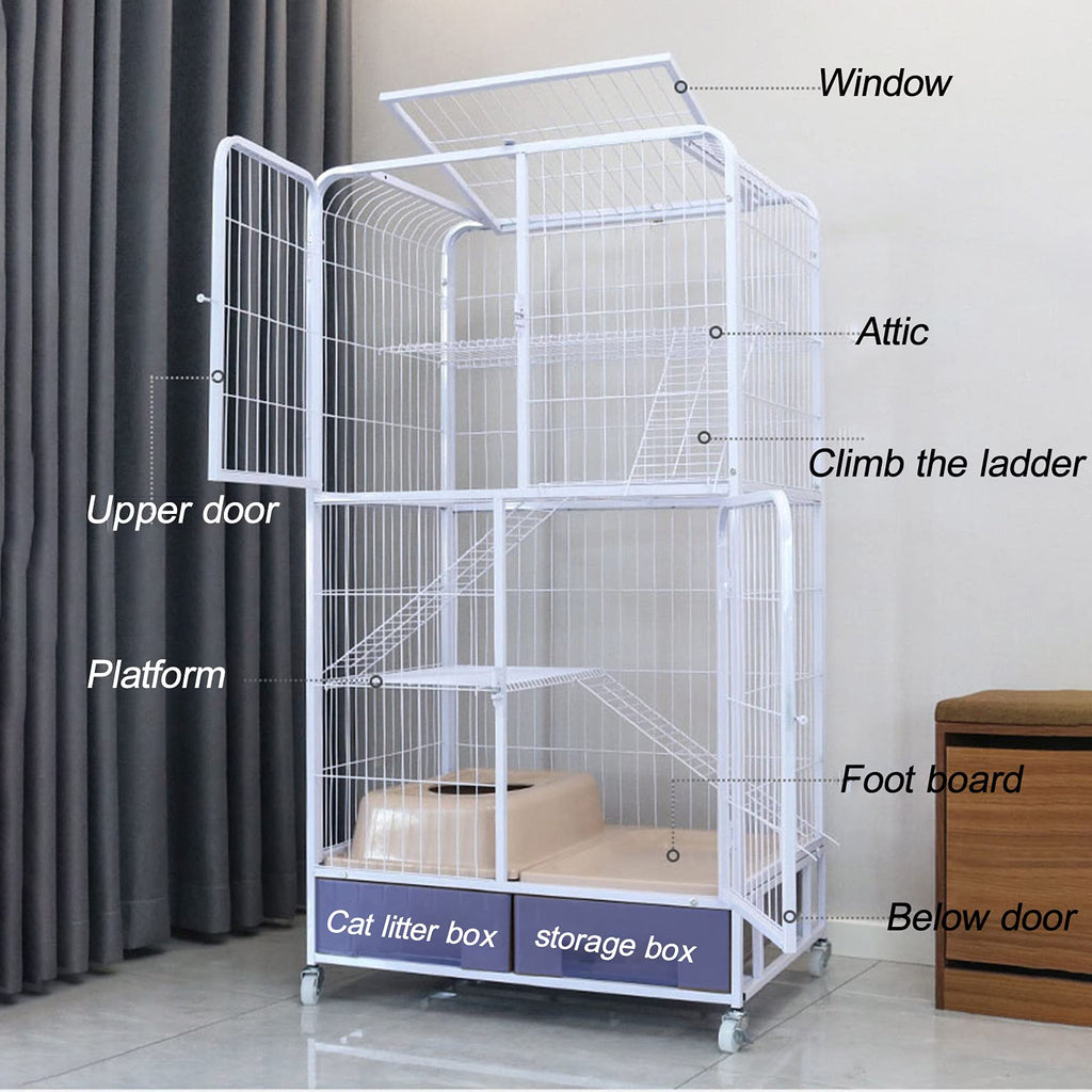 Heavy Duty Metal Cat Cage Dog Crate with Four Wheels A889