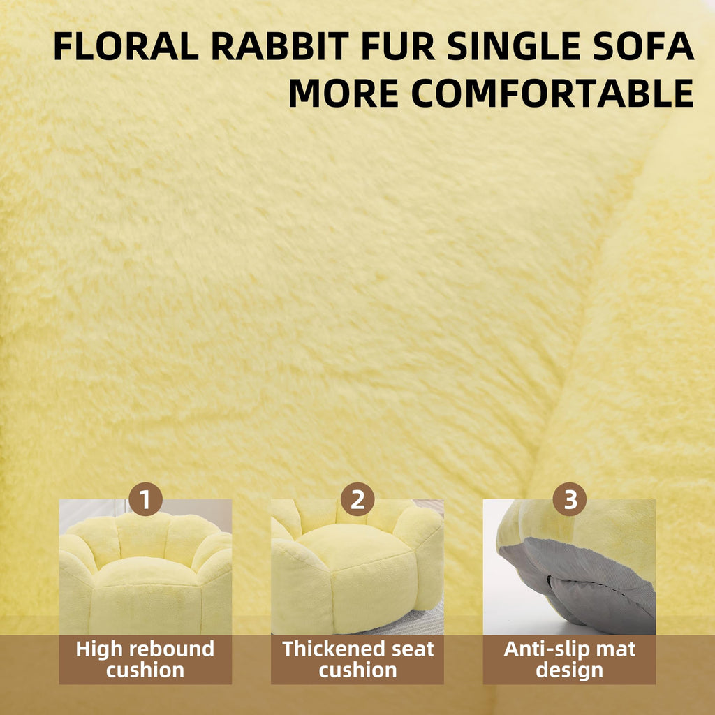 Large Yellow Faux Fur Bean Bag Chair J250381