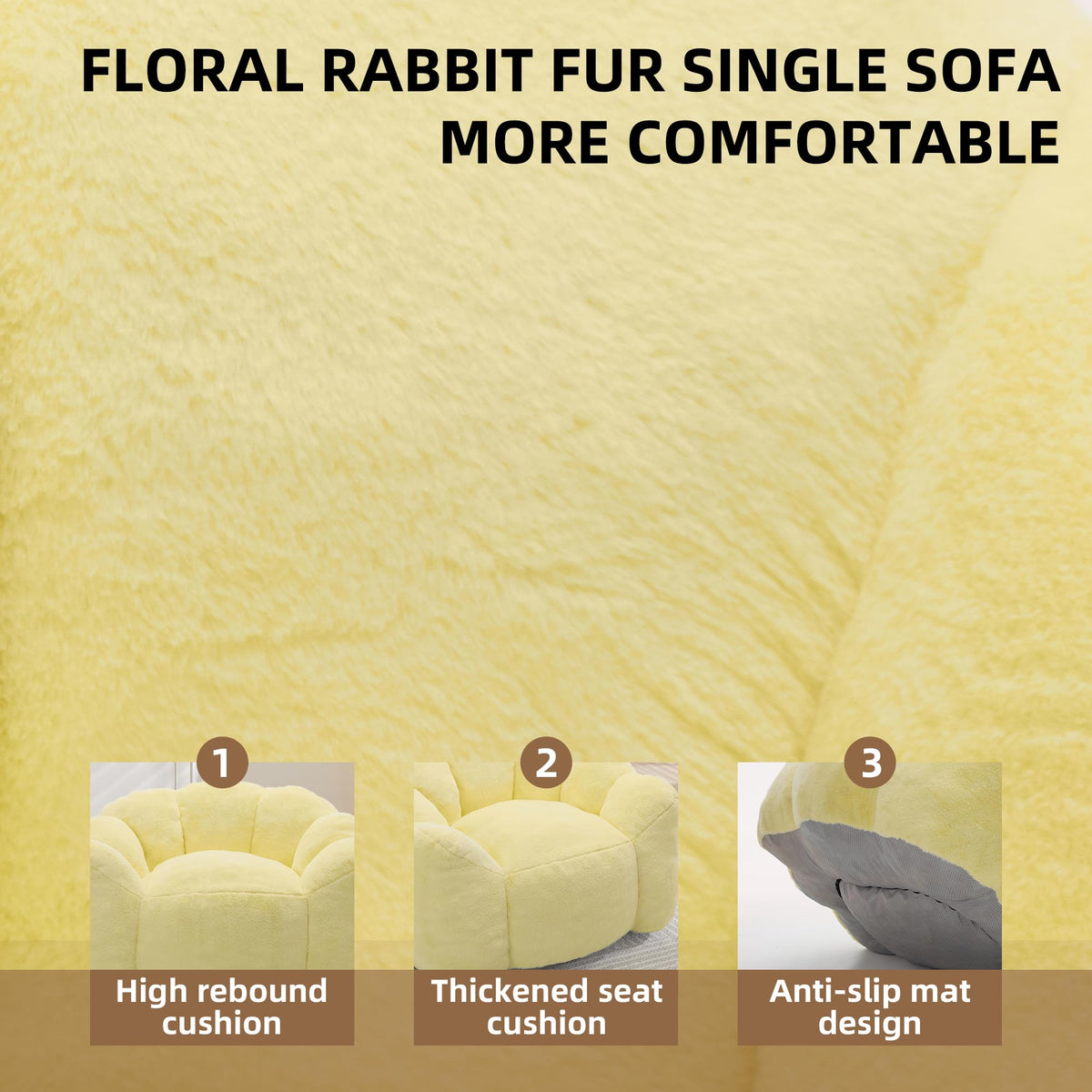 Large Yellow Faux Fur Bean Bag Chair J250381