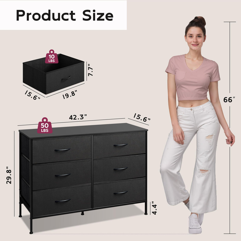 Black 6 Drawer Fabric Dresser Z620717