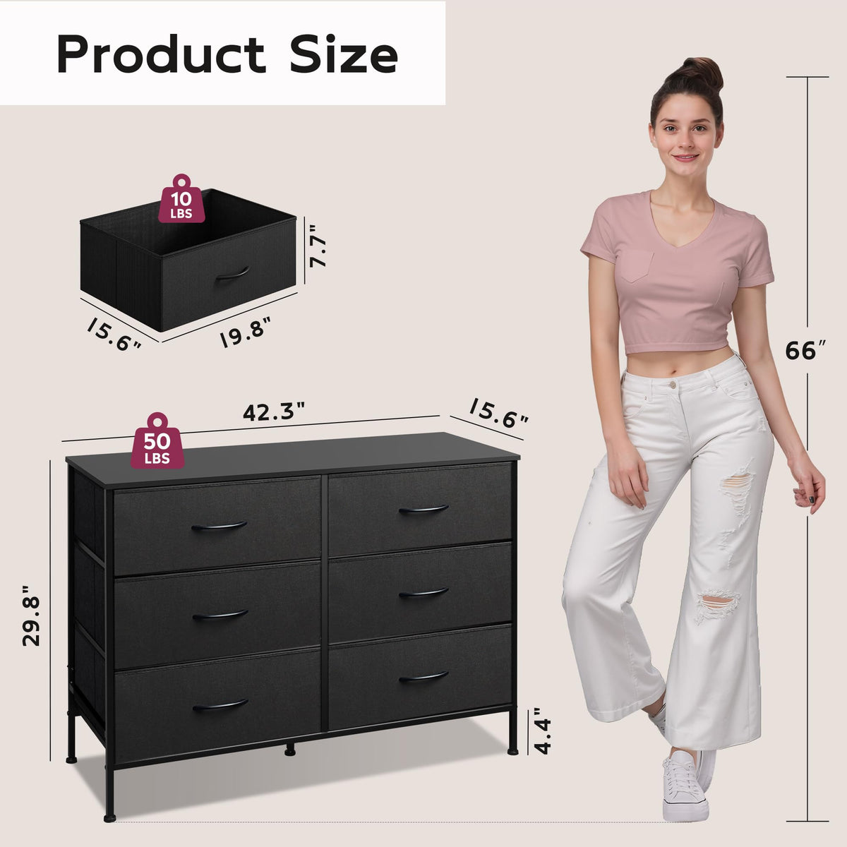 Black 6 Drawer Fabric Dresser Z620717