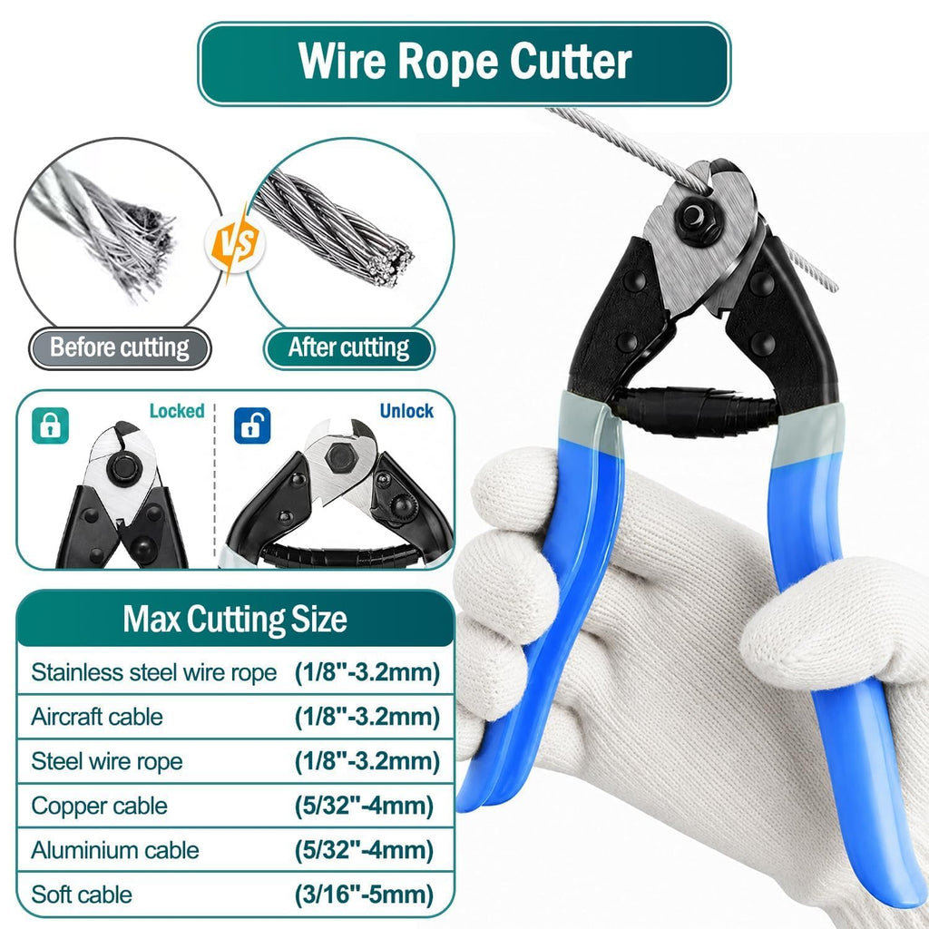 1/8 Wire Rope Kit, 100ft Stainless Steel Cable with Crimping Tool & Cutter S445