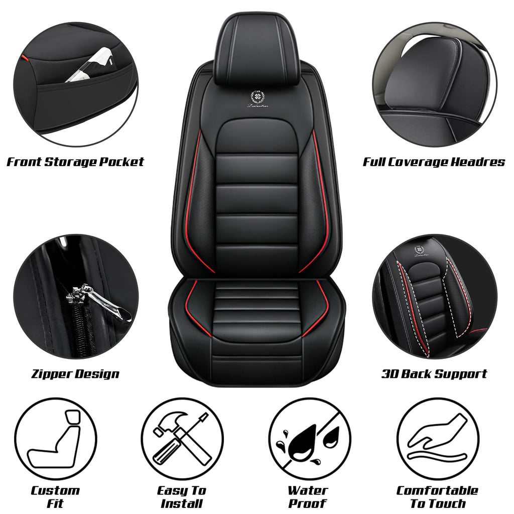 Waterproof Nappa Leather Full Coverage Car Seat Covers Full Set Black Red E49071