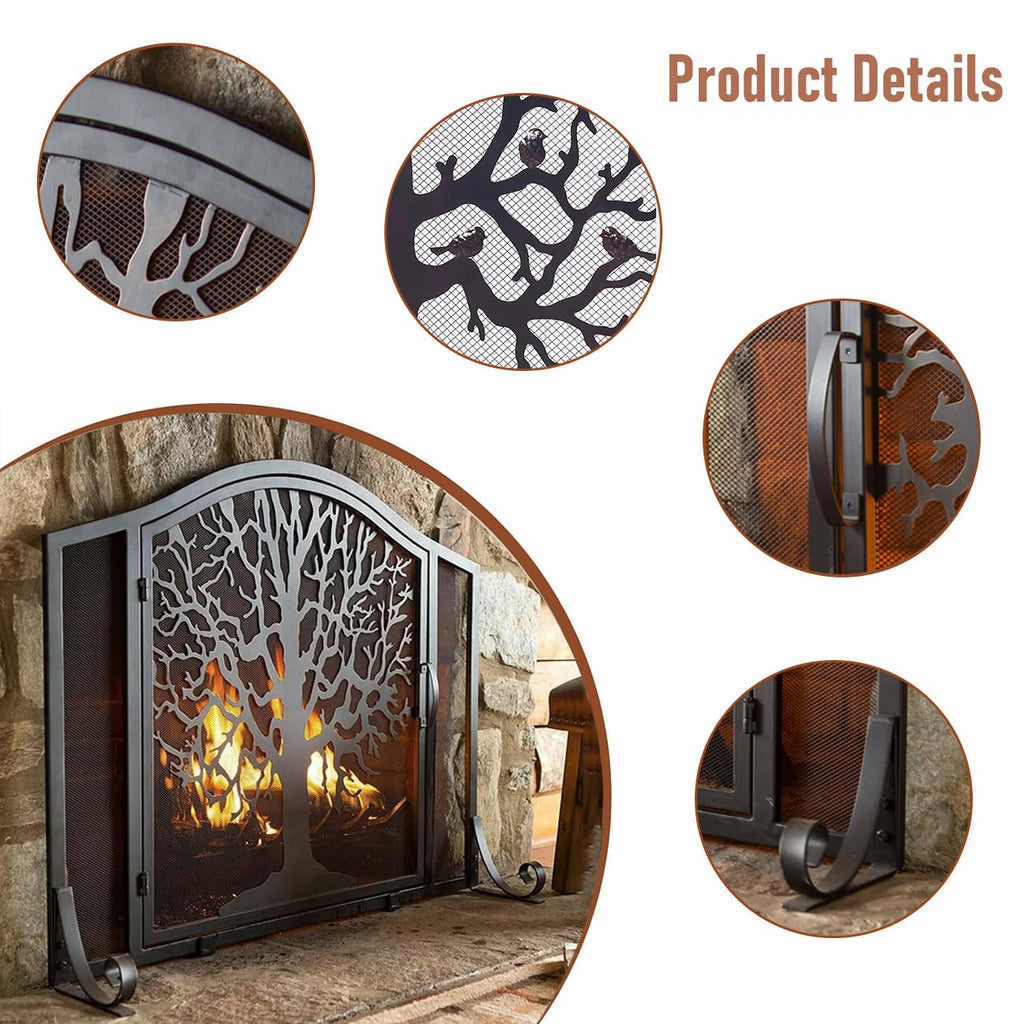 Wrought Iron Fireplace Screen with Locking Doors V5625