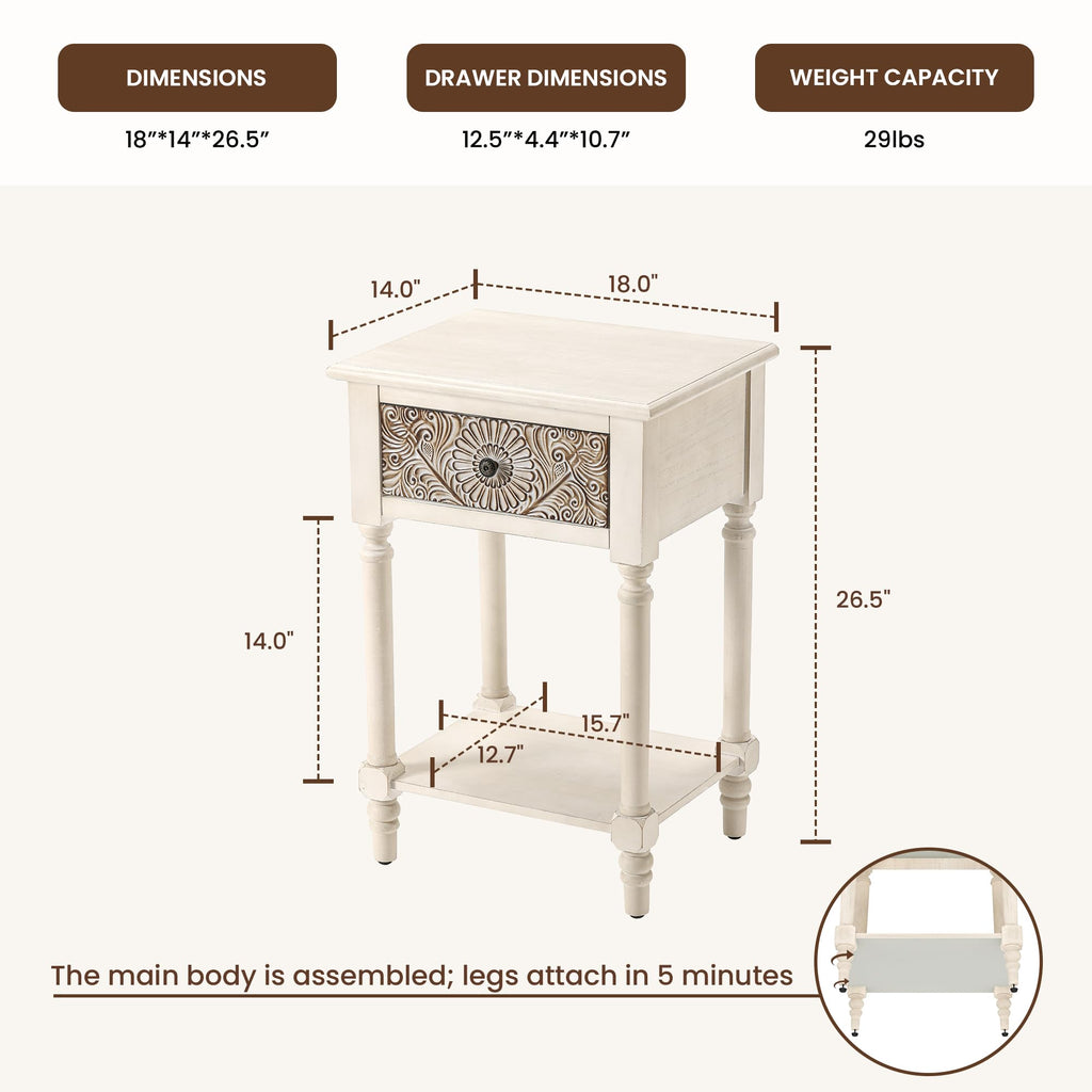 2 Pieces MDF 2-Tier Nightstand with Storage Drawer N770