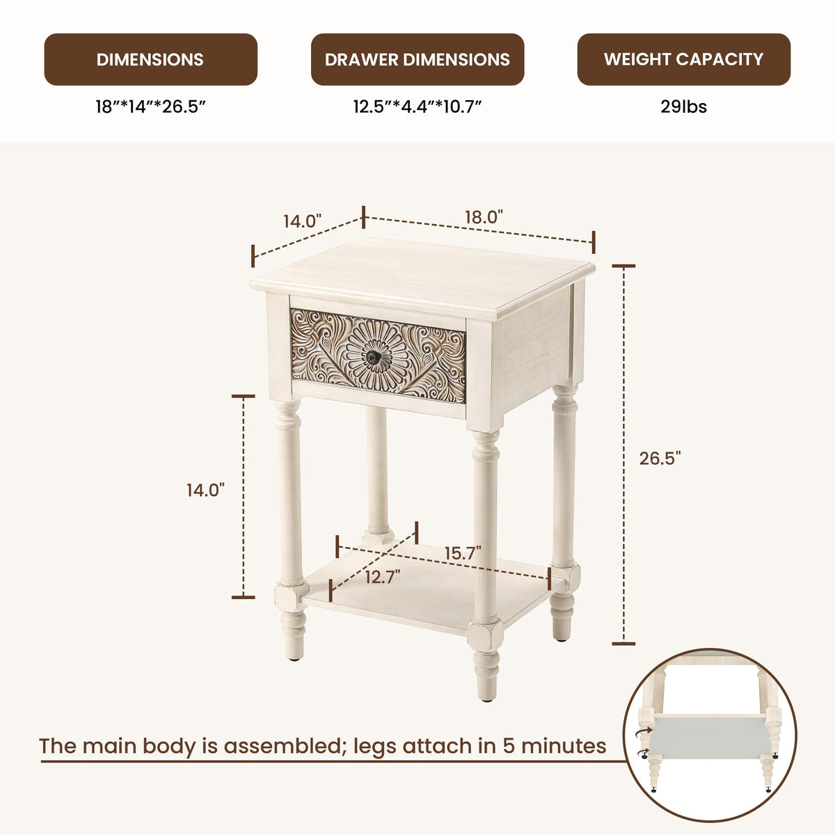 2 Pieces MDF 2-Tier Nightstand with Storage Drawer N770