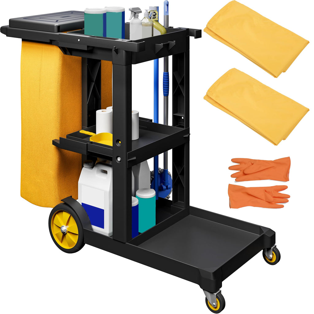 Black 3-Shelf Cleaning Cart on Wheels J9901