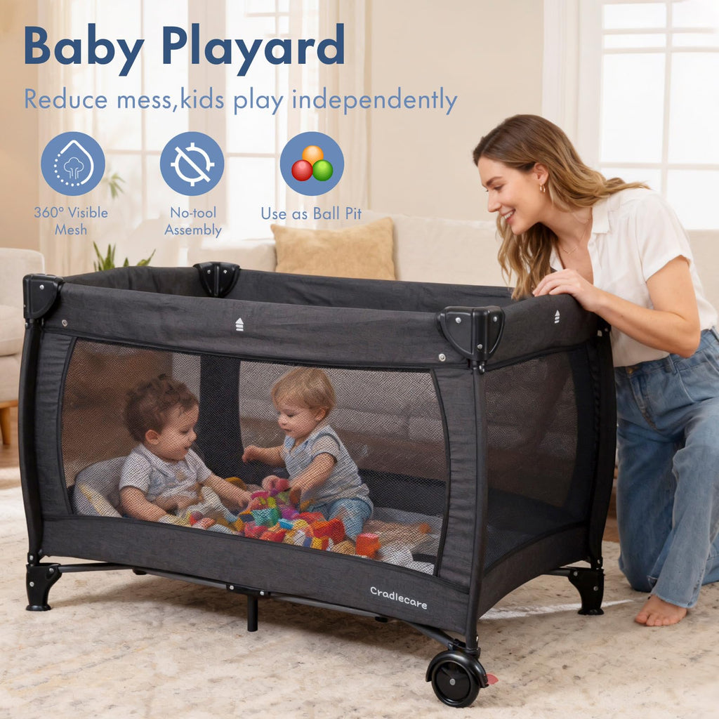 3-in-1 Pack and Play with Changing Table & Carry Bag, Black E426174