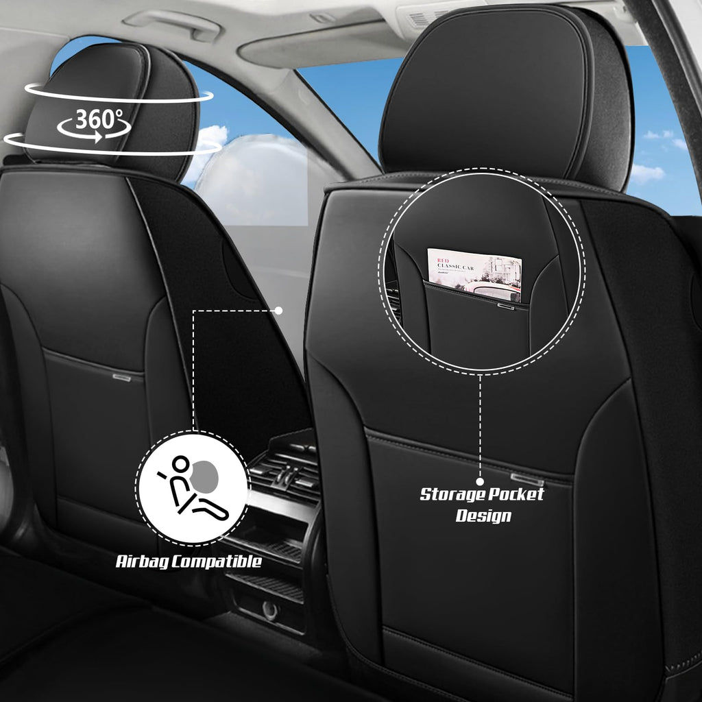 Waterproof Nappa Leather Full Coverage Car Seat Covers Full Set Black Red E49071
