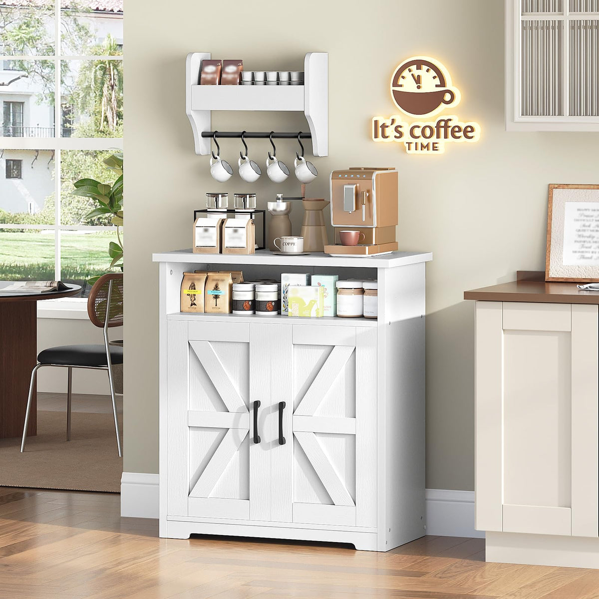 White Coffee Bar Cabinet with Storage P832