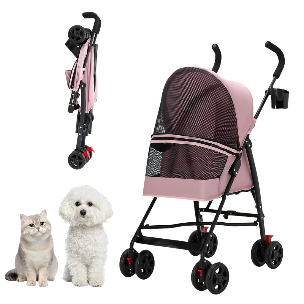 Foldable Lightweight Cat Stroller Pink H909425