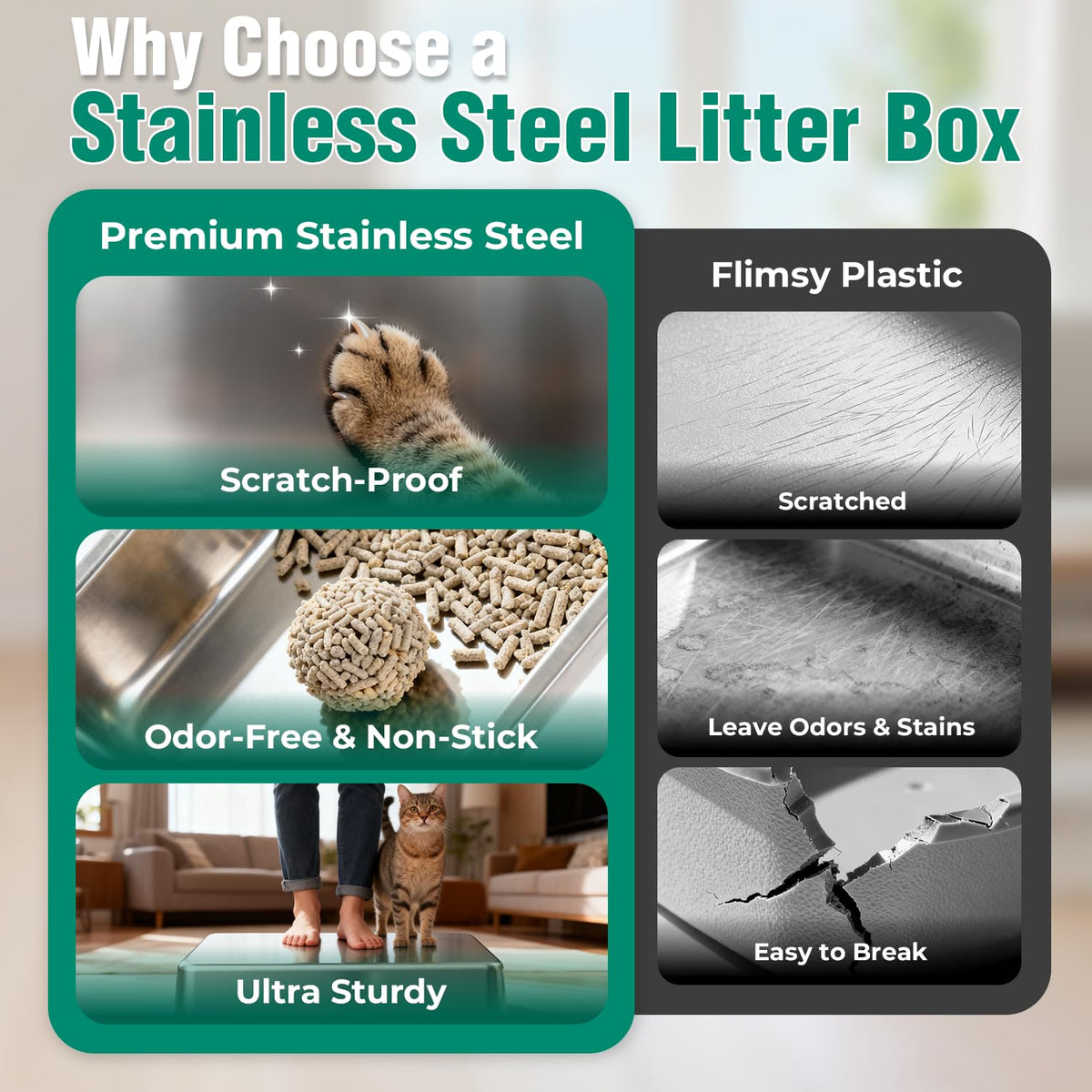 Extra Large Stainless Steel Litter Box with High Sides Y230639