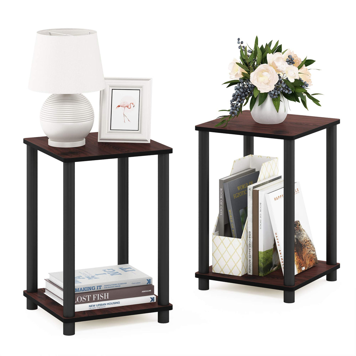 2-Tier Square Side Table Set of 2, Dark Cherry T415397