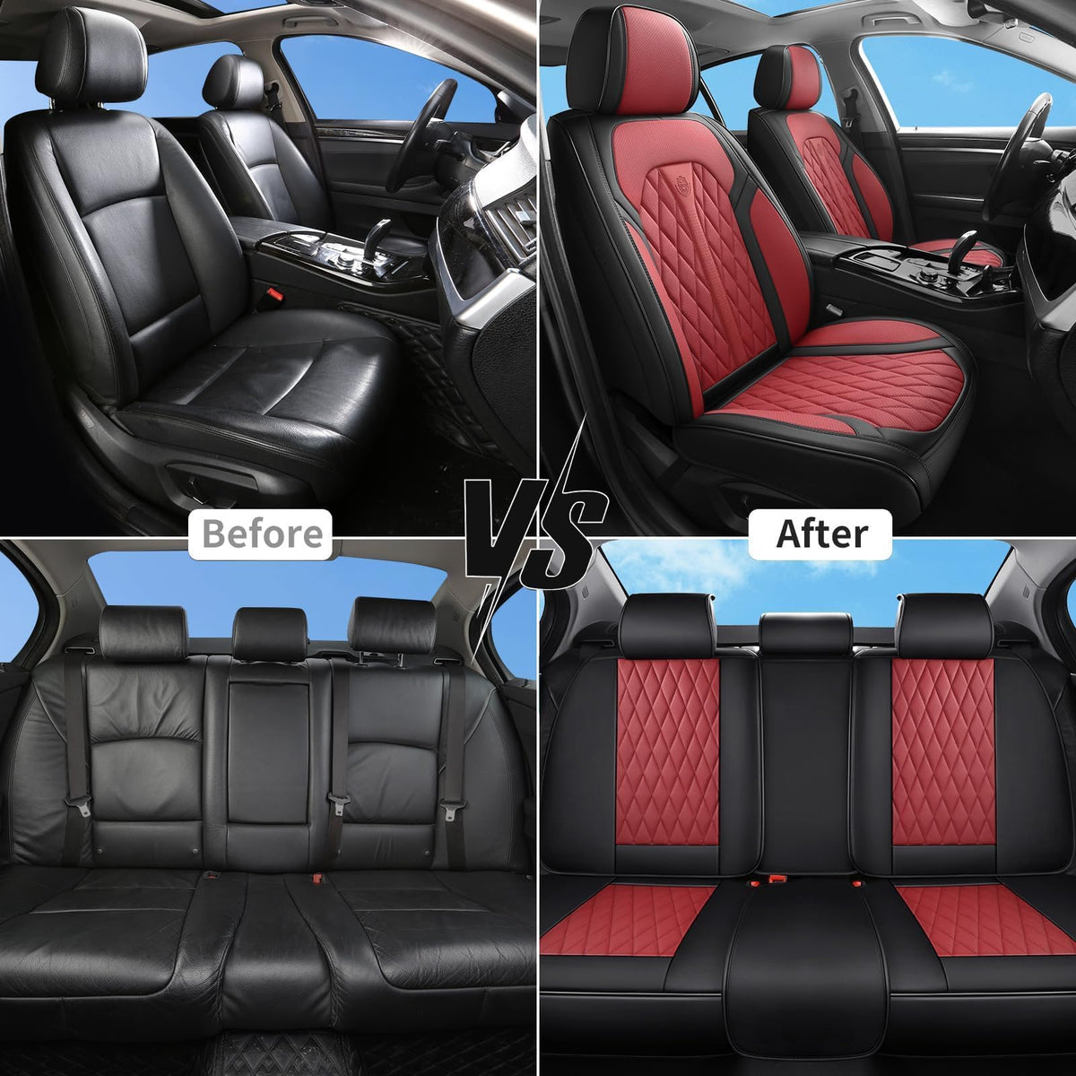 Red Black Leather Car Seat Covers Full Set M32598