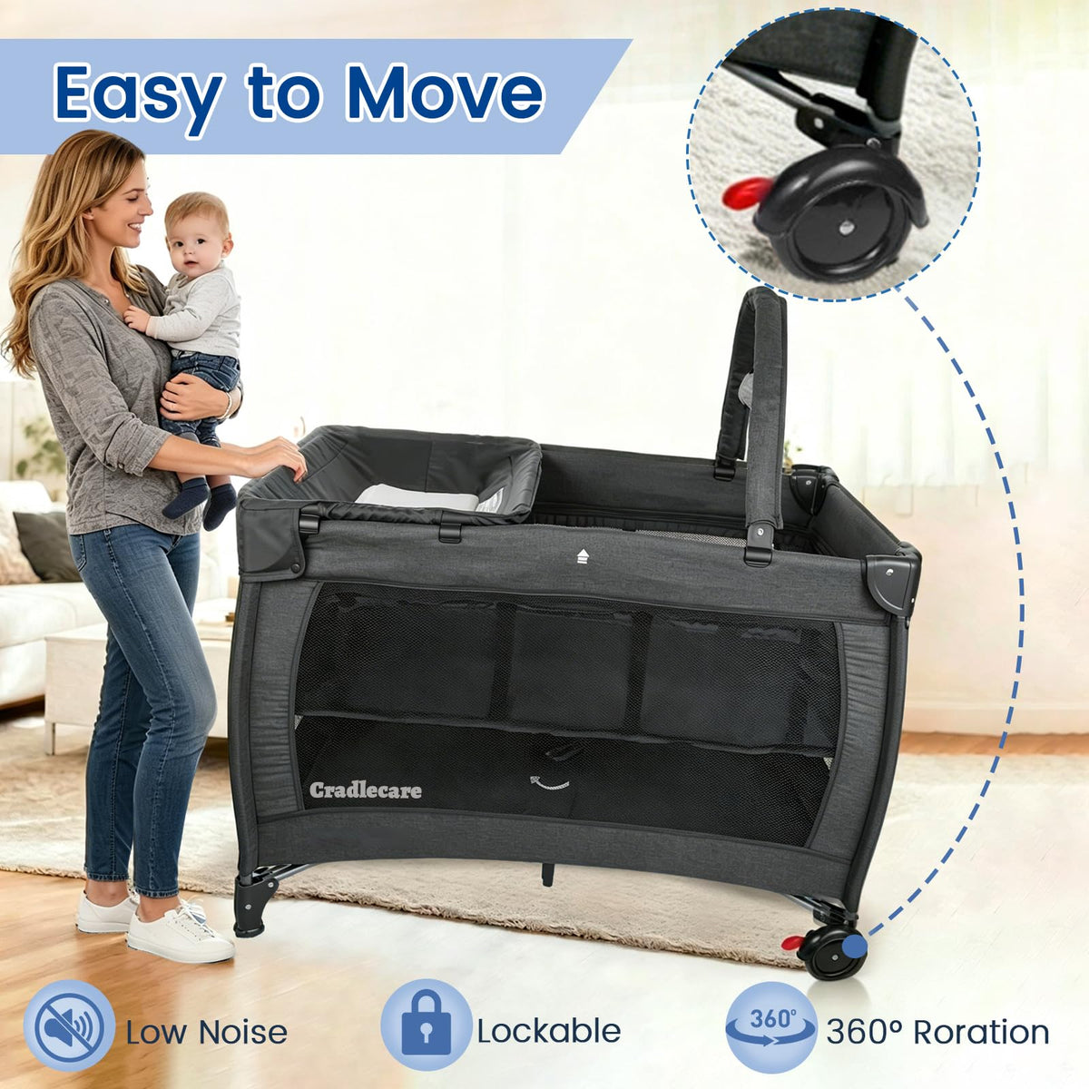 3-in-1 Pack and Play with Changing Table & Carry Bag, Black E426174
